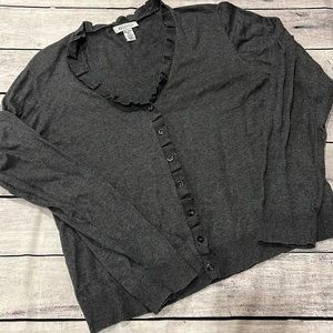 Kenneth Cole Reaction Charcoal Grey Ruffled Collar Cardigan Sweater‎ Sz XXL